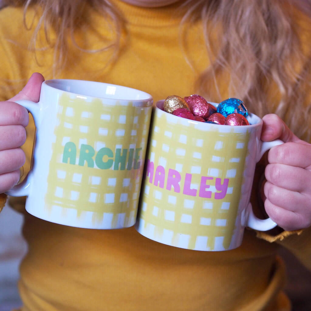 Personalised Gingham Easter Mug With Chocolate Eggs