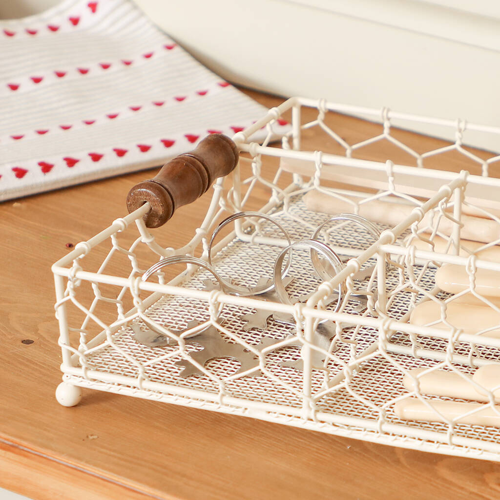 Cream Farmhouse Chickenwire Cutlery Tray By Dibor