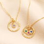 Personalised Family Hammered Halo And Birthstone Pendant Necklace In Gold Plating, thumbnail 1 of 5