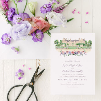 Lavender Wedding Invitations With Venue Illustration, 7 of 7