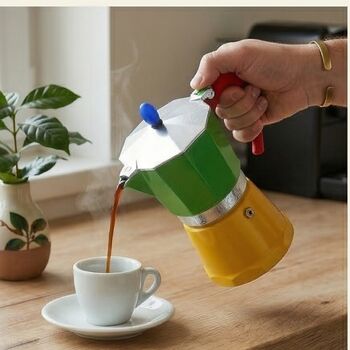 Italian Moka Pot Espresso Maker In Green And Yellow, 2 of 8