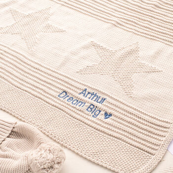 Unisex Grey Big Star Knitted Baby Blanket, 3 of 6