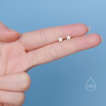 Extra Tiny Cz Star Stud Earrings In Sterling Silver, 5 of 10