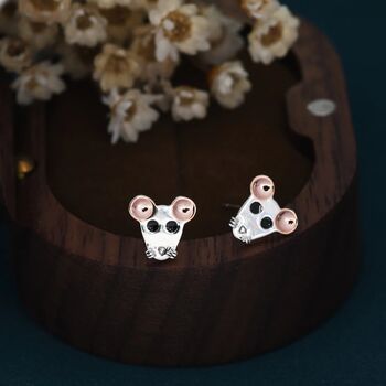 Mouse Head Stud Earrings In Sterling Silver, 4 of 12