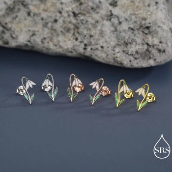 Sterling Silver Delicate Snowdrop Flower Stud Earrings With Enamel, 5 of 12