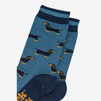 Sausage Dog Pinstripe Bamboo Socks Men's Blue, 3 of 4