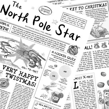 North Pole Star Elf Newspaper Christmas Gift Wrapping Paper, 3 of 7
