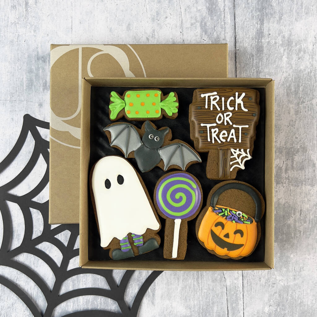 Trick Or Treat Halloween Biscuit Box By Juliet Stallwood Cakes And Biscuits