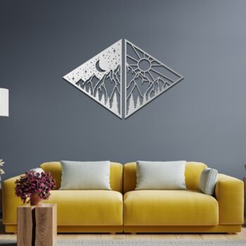 Day And Night Triangular Wall Art Wooden Decor, 8 of 12
