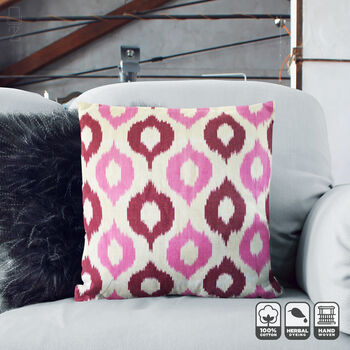 Pink Drops Hand Woven Ikat Cushion Covers, 5 of 7