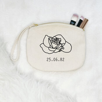 Birth Flower Personalised Make Up Bag With Birthdate, 3 of 5