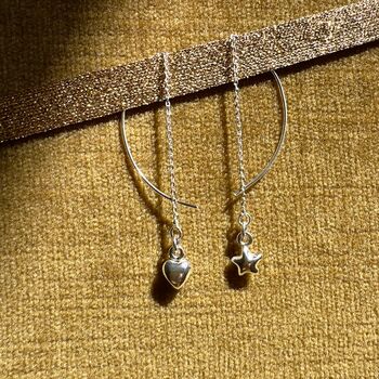 Star And Heart Sterling Silver Ear Threaders, 2 of 3