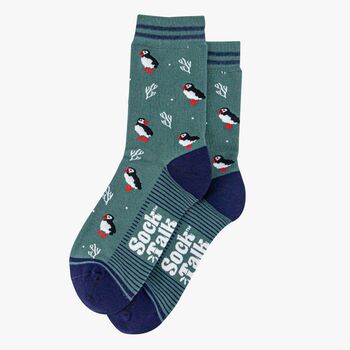 Puffins And Coral Women's Bamboo Ankle Socks Sage Green, 3 of 4