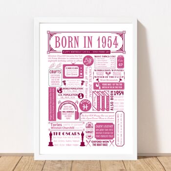 Born In 1954 Personalised 70th Birthday Fact Poster, 2 of 8