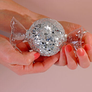 G Decor Silver Confetti Hand Finished Glass Candy Ornament Luxe Sparkle Christmas Tree Decoration, 3 of 5
