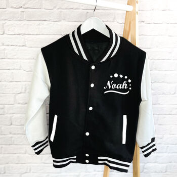 Kid's Personalised Christmas Varsity Jacket With Stars, 9 of 9