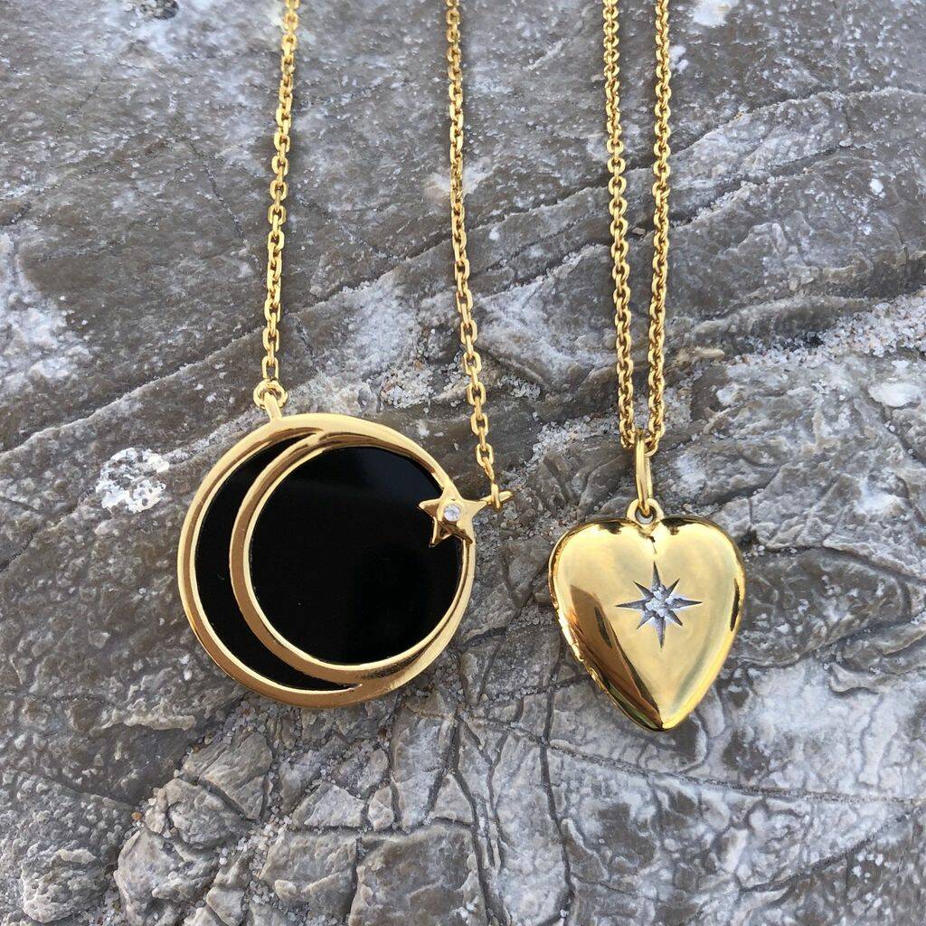 14k Gold Vermeil Diamond Star Set Heart Locket By Carrie Elizabeth