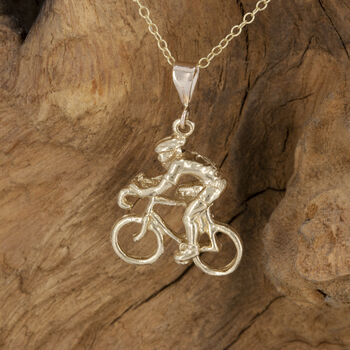 Solid Nine Carat Gold Cyclist Pendant/ Necklace, 2 of 2