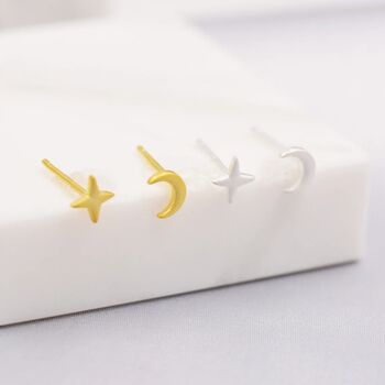 Four Point Star And Moon Stud Earrings, 2 of 12