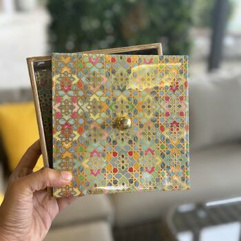 Jewellery Trinket Box, Lacquer Coated, Indian Print, 10 of 11
