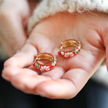 Red Cloisonné Hoop Earrings, 3 of 9