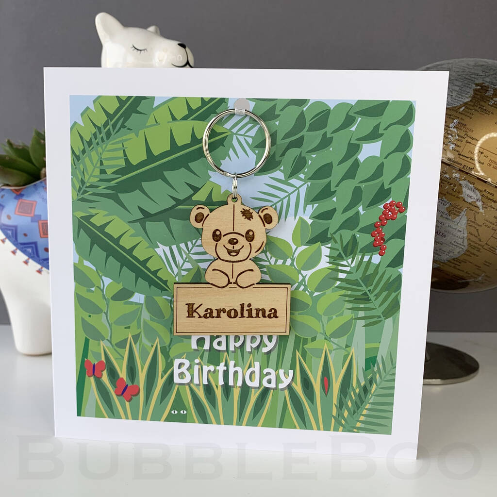 Personalised Birthday Card With Teddy Bear Keyring, 1 of 3