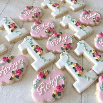 1st Birthday Floral Iced Biscuits / 12 Iced Biscuits, 4 of 4