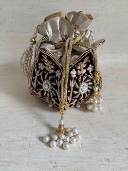 Maroon Velvet Potli Bag, 6 of 6
