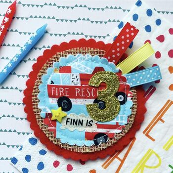 Personalised Fire Engine Birthday Badge, 2 of 4