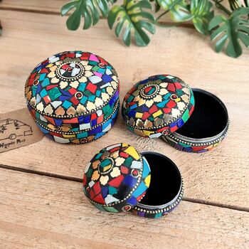 Mult Colour Mosaic Trinket Boxes | Set Of Three Or Single Box, 5 of 5