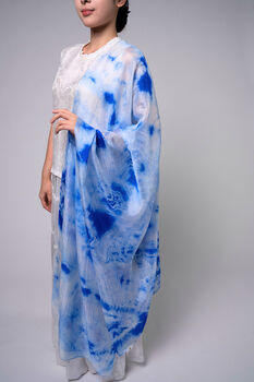 100% Mulberry Silk Scarf, Blue Marble In Gift Box, 9 of 9