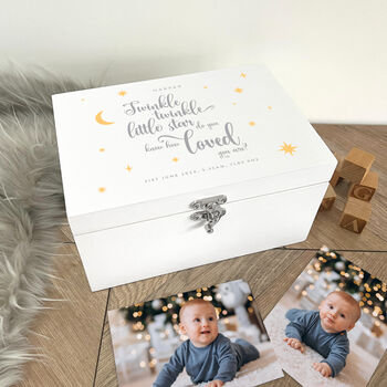 Personalised Twinkle Twinkle Baby White Memory Box Three Sizes, 4 of 12
