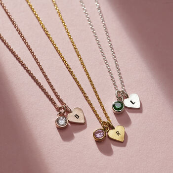 Birthstone And Initial Heart Charm Necklace, 3 of 9