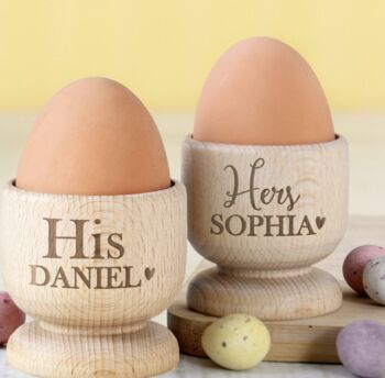 Personalised Couples Wooden Egg Cups, 2 of 4