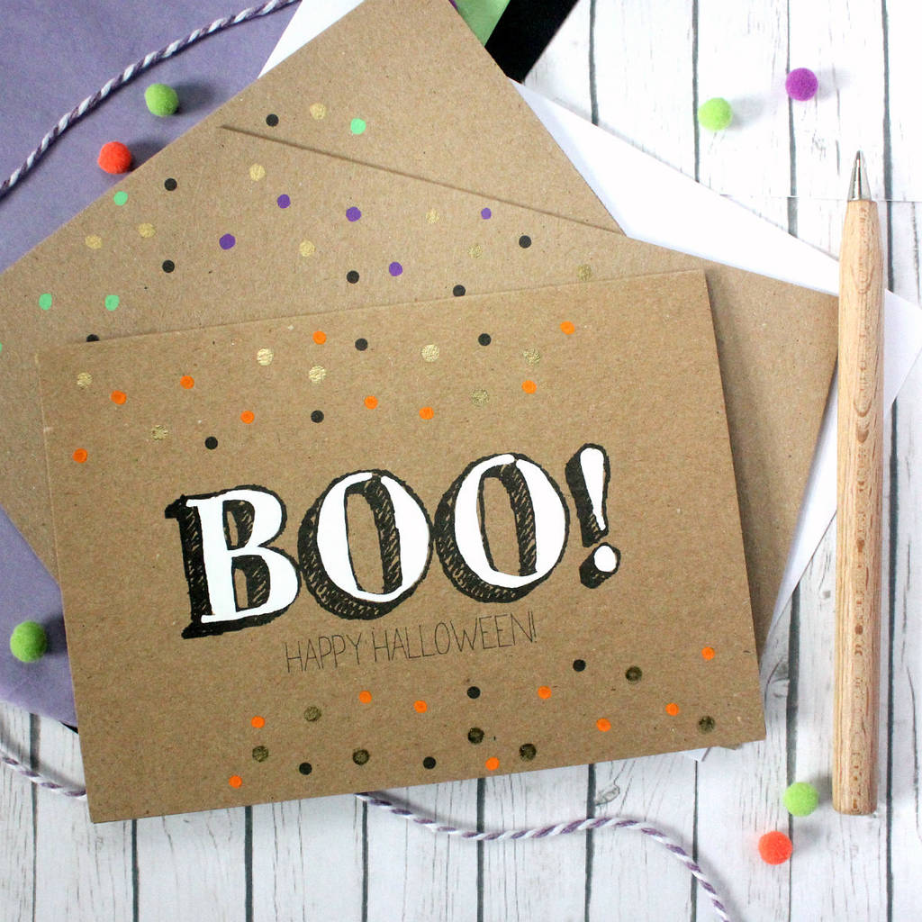 'Boo!' Happy Halloween Card With Gold Dots, 1 of 6