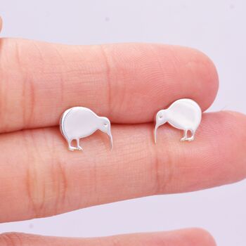 Sterling Silver Kiwi Bird Stud Earrings, 2 of 12