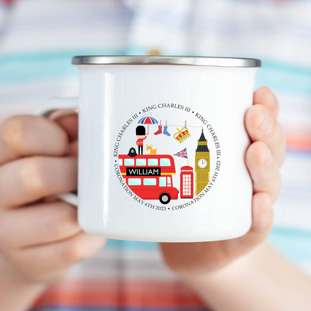 Personalised Coronation Enamel Mug By Spotty N Stripy