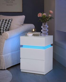 Modern Bedside Table With LED Lights And Three Drawers, 2 of 10