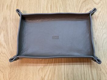 Personalised Rectangle Grey Leather Valet Coin Tray, 2 of 12