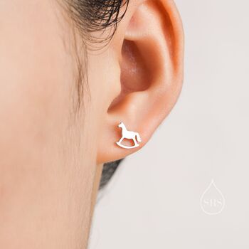 Sterling Silver Tiny Rocking Horse Stud Earrings, 6 of 11