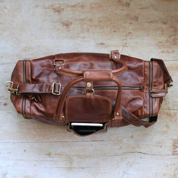 Brown Leather Travel Holdall Bag, 5 of 6