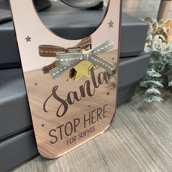 Gold Santa Stop Here Sign Personalised For Children, 8 of 10
