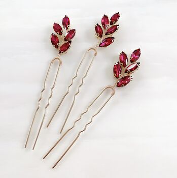'Aria' Wine Red Crystal Hair Pins, 4 of 4