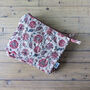 Quilted Sari Pouches: Beige Floral Pattern With Colourful Zipper, thumbnail 2 of 8