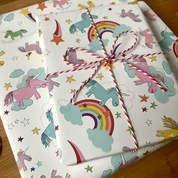 Unicorn Gift Wrapping Paper Or Gift Wrap And Card Set, 9 of 12