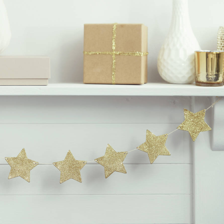 Gold Glitter Wooden Star Bunting Decoration By Ginger Ray Gold Glitter Wooden Star Bunting Decoration