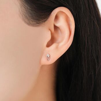 Sterling Silver Art Deco Inspired Tiny Rhombus Cz Screw Back Earrings, 7 of 11