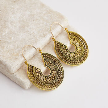 Mandala Large Hoop Intricate Detail Earrings, 4 of 6
