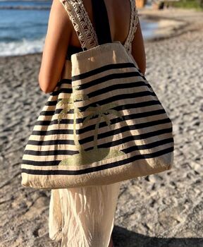 Large Jute Beach Bag With Palm Tree Design, 2 of 3