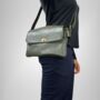 Multi Compartment Womens Leather Handbag Shoulder Bag In Khaki Green, thumbnail 2 of 8